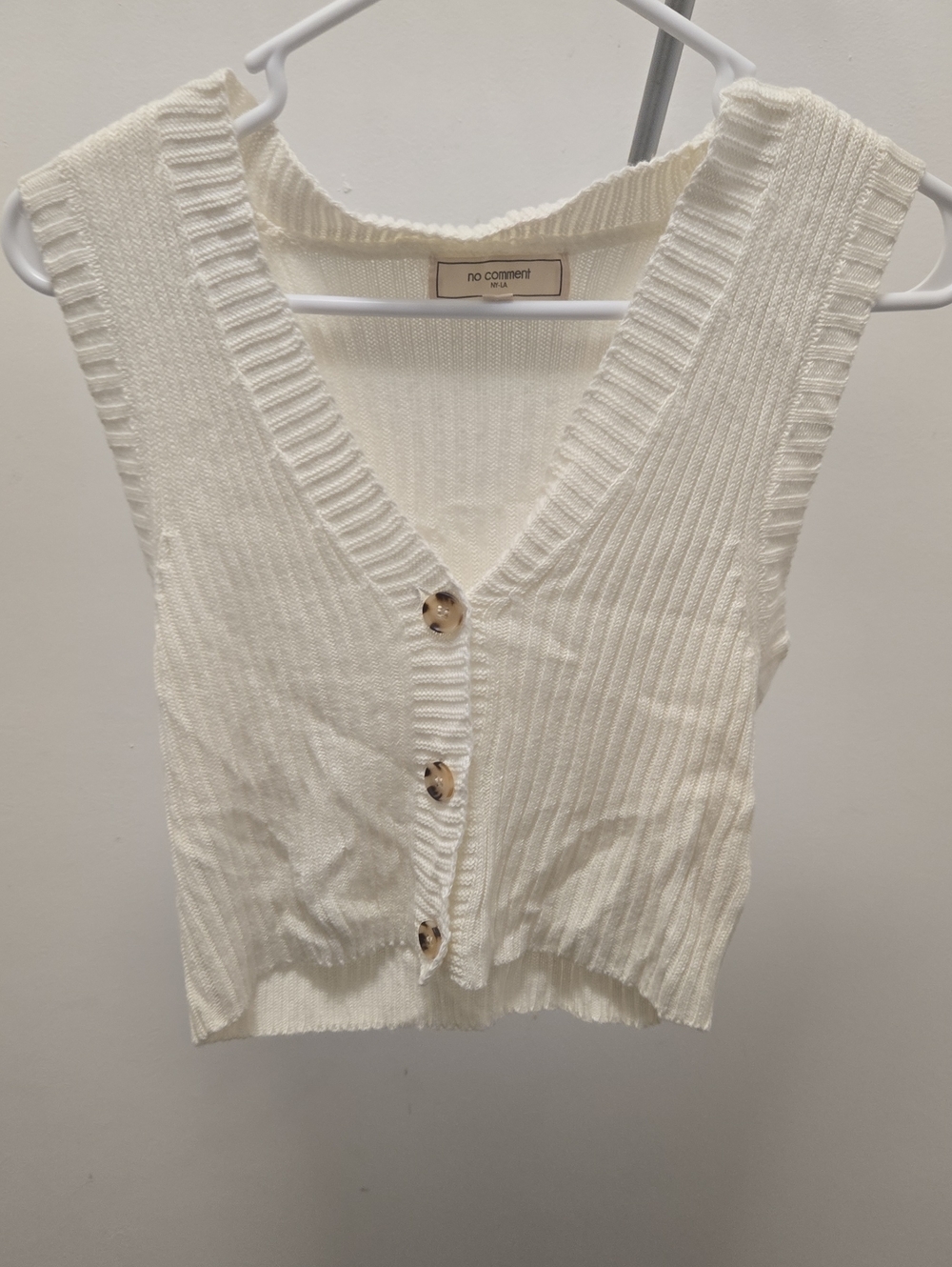 Cream Ribbed Button-Front Knit Vest